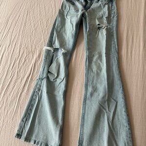 American Eagle Outfitters Light Blue Distressed Flare Jeans